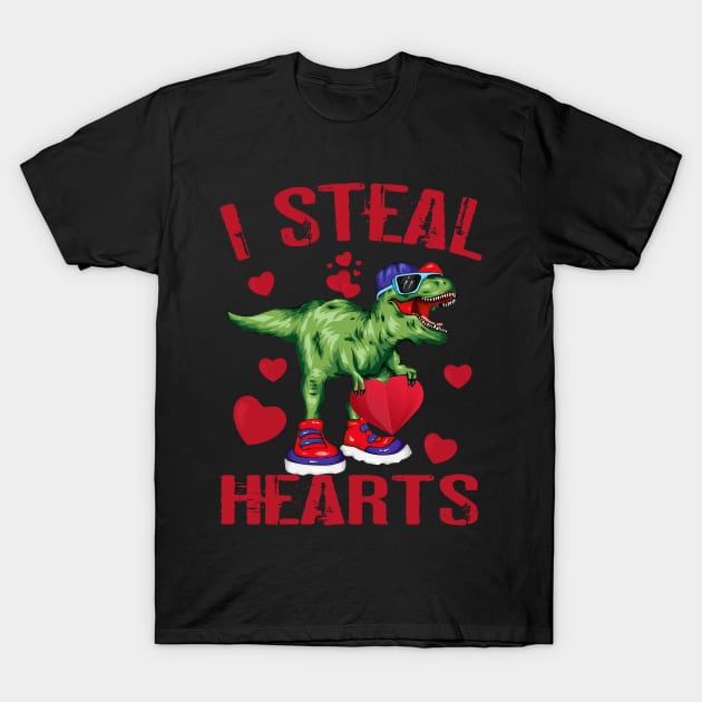 I Steal Hearts Valentines Day Dinosaur T-Rex T-Shirt by sufian